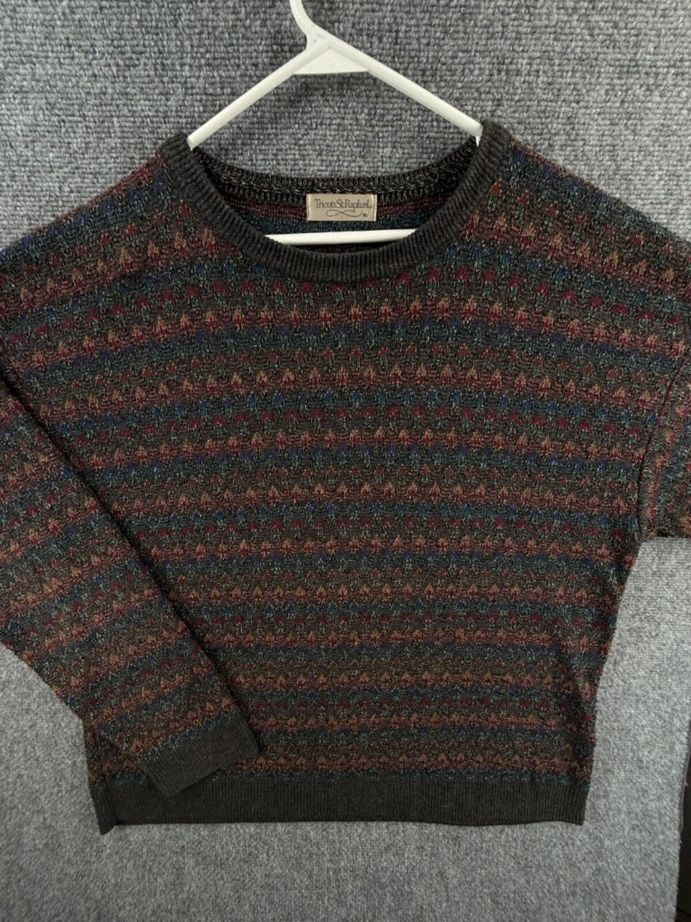 Tricots St Raphael XL Colorful Knit Geometric Art Pullover USA Coogi Style Adult